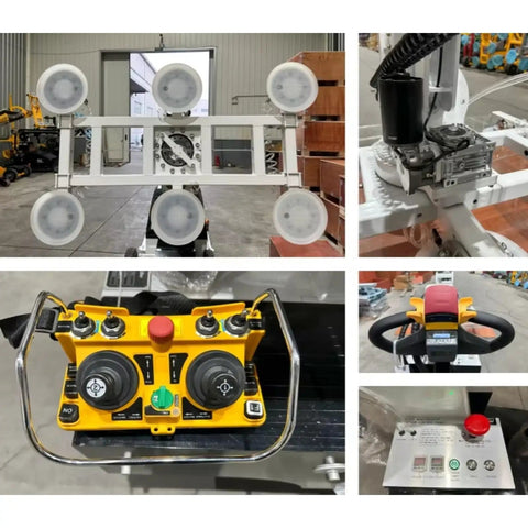 Heavy Duty Electric Glass Suction Lifter With Wireless Remote And Rock Solid Vacuum Grip Robot control panel and suction cups for lifting.