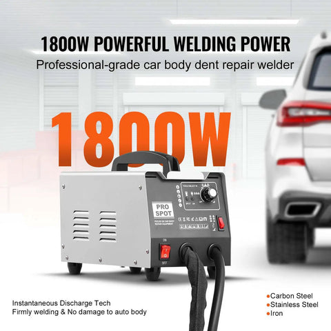 Stud Welder Dent Repair Kit With 110V Auto Body Spot Welding Dent Puller, featuring 1800W power display and control panel.