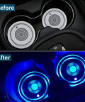 Dope Color Changing Car Cup Holder Lights Kit With USB Charging Mat Waterproof IP67 7 Colors And 3 Modes comparison before after