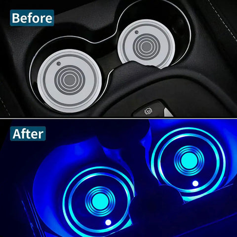 Dope Color Changing Car Cup Holder Lights Kit With USB Charging Mat Waterproof IP67 7 Colors And 3 Modes comparison before after