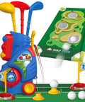 Toddler Golf Set for 2 3 4 5 Year Old Boys and Girls Upgraded Indoor Outdoor Golf Cart With Cornhole Board and Putting Mat