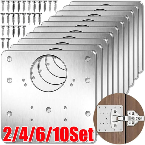 Heavy Duty Cabinet Hinge Repair Plate Kit With Soft Close Damping Quick Fix for kitchen cupboard doors, stainless steel set