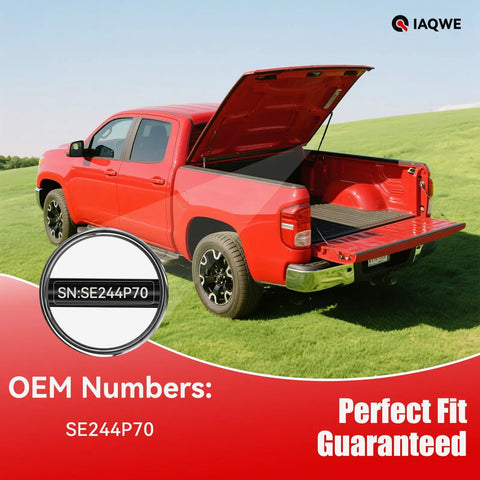 Red truck with open bed displaying 24 Inch Gas Struts Lift Supports 70 Lb Each, Heavy Duty Shocks, OEM number SE244P70