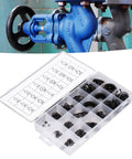 300 Piece Snap Ring Set With E Clips And C Clips Assortment Kit for valves and sprayers in open case, visible sizes chart