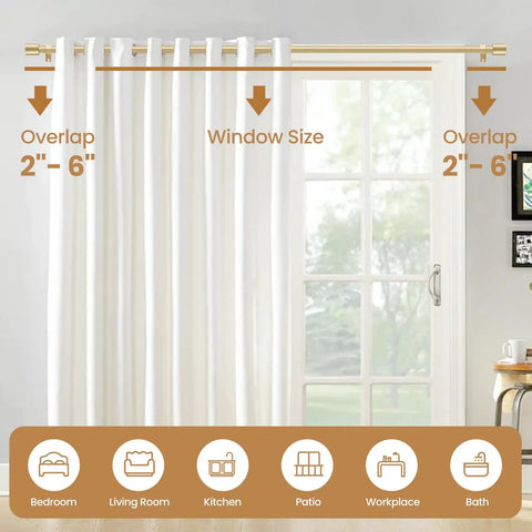 Gold Curtain Rod 28 To 48 Inch Adjustable Splice Rod With Two Brackets Easy Install End Caps shown in living room window setup