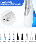Image showing multiple compatible Waterpik models for 3V Replacement Power Cord For Waterpik Water Flosser WP360 WP360W WP450 WP450W WP462 WP462W WF13CD010 YLA03010 Six Point Six Feet TPE Cable No Fuss Durable High Temp Charger Adapter For Home Use.