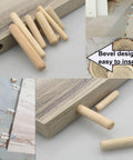 Pro Grade Wooden Dowel Pin Set With Straight Grooves And Beveled Tapered Ends, installation in furniture joint