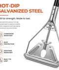 Close-up of built tough commercial wet mop handle metal clamp head made of hot-dip galvanized steel for durability.