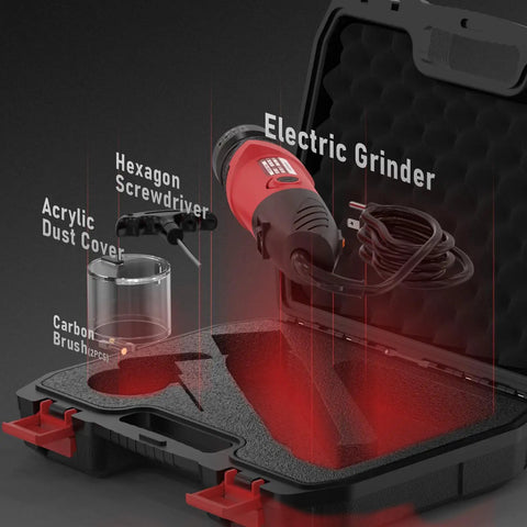 Electric TIG Tungsten Electrode Sharpener And Grinder For Welding, Handheld 110V Rotary Tool shown with accessories and case.