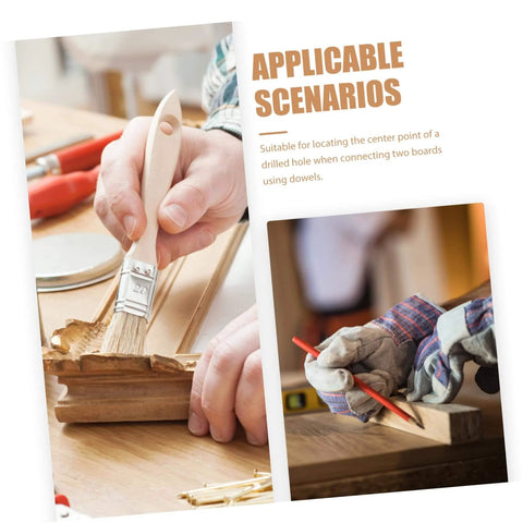 Hands using a brush and measuring tool in woodworking, illustrating applicable scenarios for Stainless Steel Dowel Pin Set Five Pack With Dowel Center Transfer Plugs In 6Mm 8Mm 10Mm And 12Mm For Precise Hole Alignment And Rock Solid Joints In Furniture Making And Woodworking Projects.