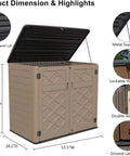 Heavy Duty Outdoor Storage Cabinet For Backyards And Patios Weather Resistant Horizontal Shed With 48 Cu Ft Great For Lawn Mower And Patio Gear All Weather Resin Construction That Will Not Bend Or Break, with dimensions and feature highlights.
