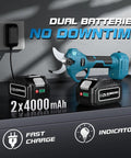 Cordless Pole Pruner With 21V Battery, Electric Pruning Shears with dual 4.0Ah batteries on charging stand
