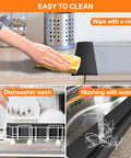 Silicone Stove Gap Covers Two Pack 21 Inch Gap Filler With Non Slip Mirror Base For Between Stove And Counter Heat Resistant Stain Resistant Fits Up To 1 Inch Wide being cleaned with cloth, in dishwasher, and under running water.
