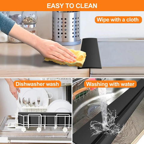 Silicone Stove Gap Covers Two Pack 21 Inch Gap Filler With Non Slip Mirror Base For Between Stove And Counter Heat Resistant Stain Resistant Fits Up To 1 Inch Wide being cleaned with cloth, in dishwasher, and under running water.