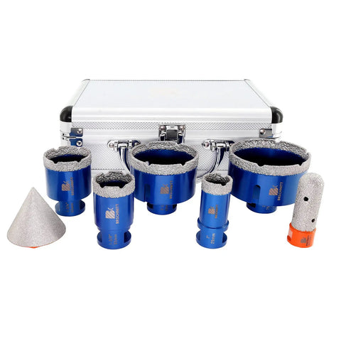 Pro Grade Diamond Core Drill Bit Set For Porcelain Tile Ceramic Marble Brick And Concrete with carry case and accessories