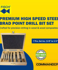 Hardcore High Speed Steel Wood Drill Bit Set With Razor Sharp Brad Point Tips And Double Flute Geometry creates precision drilling in wood.