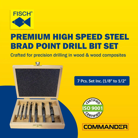 Hardcore High Speed Steel Wood Drill Bit Set With Razor Sharp Brad Point Tips And Double Flute Geometry creates precision drilling in wood.