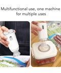 Cordless electric air pump, white handheld device, 5V, for vacuum storage bags and containers