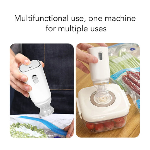 Cordless electric air pump, white handheld device, 5V, for vacuum storage bags and containers