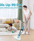 Woman using 8 Pack Replacement Microfiber Steam Mop Pads For Black Decker Compatible With SM1600 on hardwood floor.