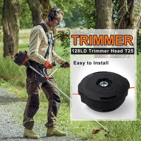 Man using Two Pack 128LD Trimmer Head T25 Replacement For Husqvarna Weed Eater Models 125L-128L in a garden