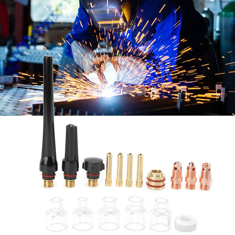 Upgrade Your Argon TIG Welding Game With This Premium WP 17 18 26 Torch Accessories Kit featuring nozzles and glass cups.