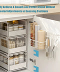 Open cabinet showcasing internal organizer with shelves and utensils, highlighting the use of self clamping hinge jig with magnetic lock.