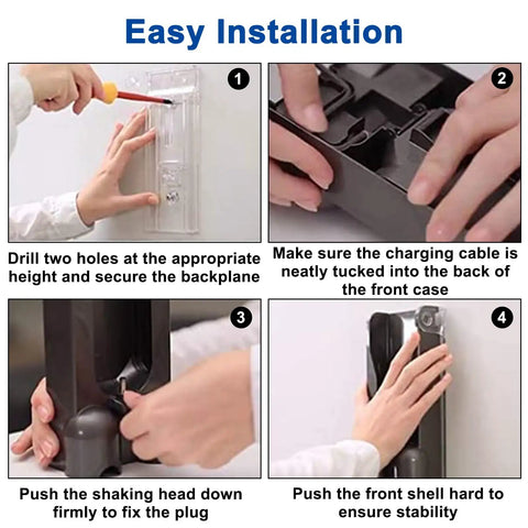 Easy installation steps for Cordless V10 Vacuum Docking Station Wall Mount Kit, showing wall mounting and assembly details.