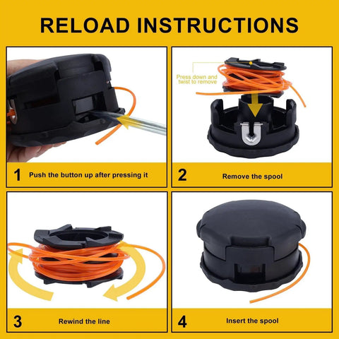 Reload instructions for Trimmer Head Replaces Speed Feed 400 For Shindaiwa String Trimmers showing four steps