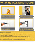 Installation steps for 4 Pack Wall Mounted Bike Hooks Heavy Duty Vertical Hangers For Indoor Garage Storage Up To 60 Pounds Easy Screw In Install