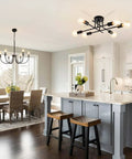 Kitchen with 6 Lights Semi Flush Mount Modern Ceiling Light Fixture With Industrial Black Metal Sputnik Chandelier
