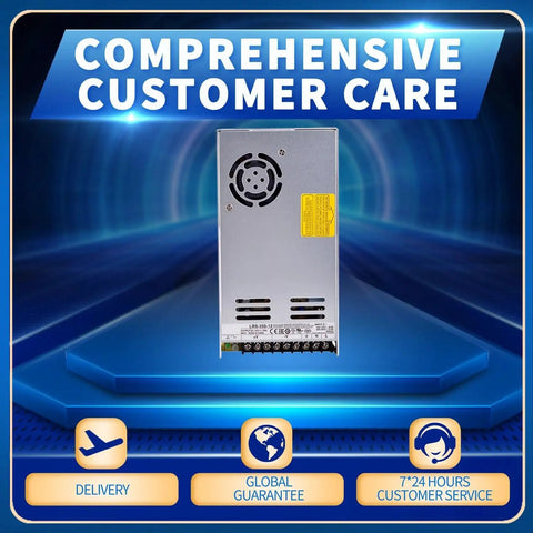 Beefy 350W Enclosed Switching Power Supply With 12V Output And 29A Max Current Ultra Low Profile 1U Design Built In Safety Protections mounted front view