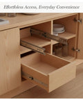 Open cabinet with full extension side mount drawer slides for cabinets and furniture, smooth glide hardware set installed.