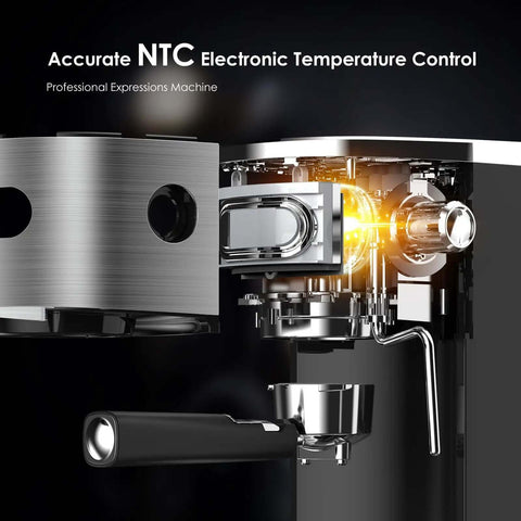 Detailed view of 20 Bar Commercial Espresso Machine With Milk Frother And Steam Wand, showing electronic temperature control.