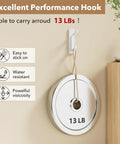 Wall Hooks For Coats And Towels 13 Lb Load Heavy Duty Stick On Adhesive Door Hanger White displaying load capacity.