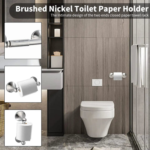 Brushed Nickel Toilet Paper Holder from Must-Have 8-Piece Bathroom Hardware Set In Brushed Nickel, Wall Mounted Bath Accessories.