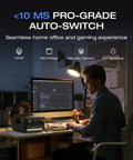 Person using computer in office with RIVER 3 Plus Portable Power Station With 286Wh LiFePO4 Battery under desk lamp.