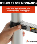 On The Go Portable Telescoping RV Ladder 14.5 Ft For Easy Roof Access, Quick Extend, And Deep Stow To 35.75 In, Heavy Duty 330 Lb Capacity, Stable And Safe Climbing For Your RV, Fits Lippert Ladder Receiver, close-up lock mechanism