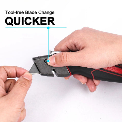Heavy Duty Box Cutter Retractable Knife With 2 In 1 Cutting Modes, Auto Retracting Safety Knife And 3 Position Lock, Zinc Alloy Build, Blade Storage, Includes 3 SK4 Blades For Tough Jobs, tool-free blade change