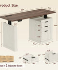 Product size diagram of 55 Inch Electric Standing Desk Farmhouse Style Sit Stand Workstation with drawer measurements.