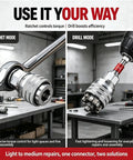 Two Pack Adjustable Universal Socket Wrench Tool Set Featuring 10mm To 19mm Adapters in ratchet and drill modes on a workbench.