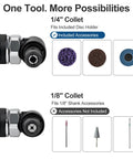 Heavy Duty Right Angle Air Die Grinder Kit 37 Piece Set With 1 4 And 1 8 Inch Collets showing collet options and included accessories.