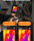 Pro Grade Dual Camera Thermal Imaging System With Visual Light 120x90 IR Resolution And 240x240 Ultra Resolution 25 Hz Thermal Camera -4F To 1022F Range App Image Transfer And PC Analysis showing infrared resolution screen