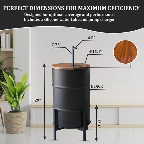 Electric Wooden Water Dispenser For 5-Gallon Bottle With Concealed Storage Silent Rechargeable Motor, dimensions shown