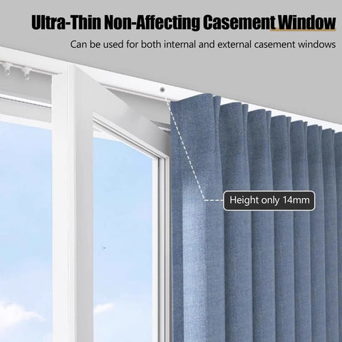 Invisible Ultra Thin Ceiling Curtain Track With Aluminum Rail And Hooks, Silent No Drill Single Curtain Rod For Living Room Bedroom Balcony And Hospital Use, 1.2m Black on casement window, 14mm height
