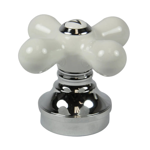 Fix Up Your Old Tub Shower Faucet With This Cross-Arm Three Handle Rebuild Valve Trim Kit Designed For Pfister Contempera Contessa Models Comes With All Stems Seats Flanges Handles And Wrench In White Chrome knob detail