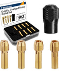 Brass Rotary Tool Collet Set With 1mm 1.6mm 2.4mm 3.2mm Sizes 2 Pack for precise fit, showing collets and storage case