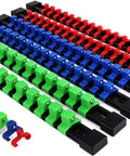 Heavy Duty Socket Organizer Set With Rails For One Quarter, Three Eighths, And One Half Inch Sockets, Secure Clip Mounts