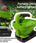 Cordless Lawn Spreader With Battery Power, Handheld Grass Seed And Fertilizer Dispenser, green with variable flow control