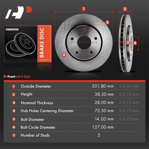 Beefed Up Front Vented Disc Brake Rotors And Ceramic Pads Kit For Chrysler Town And Country Grand Caravan 08 Through 16